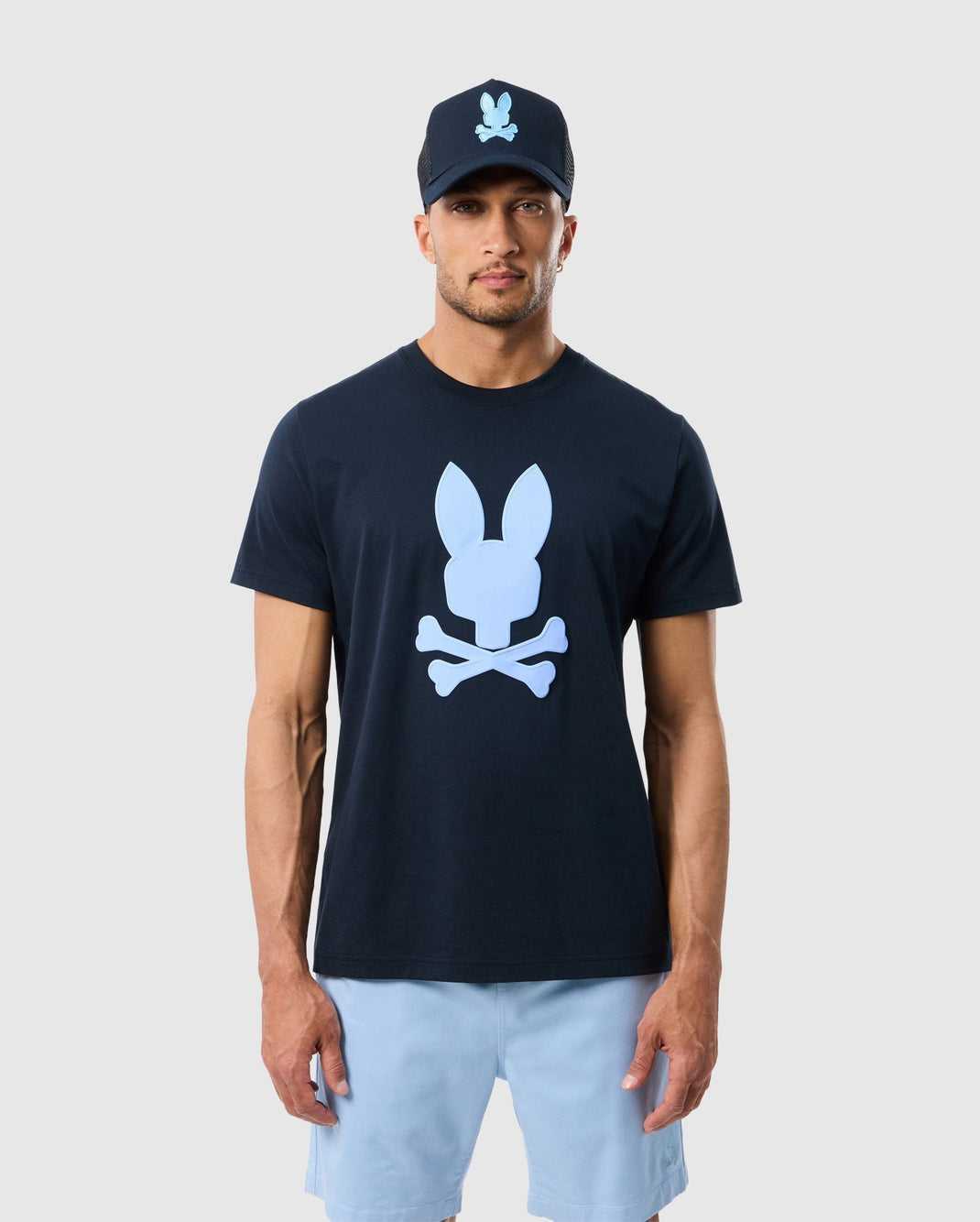 T Shirt Graphique Psycho Bunny Houston Graphic Tee Bleu Marine Homme | ZTO-43413482